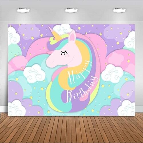 MOCSIKA Birthday Party Unicorn Photographic Backdrop Newborn Children Background for Photo Booth Sutido Colorful Clouds Prop