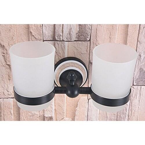 Wall Mounted Black Oil Rubbed Bronze Bathroom Accessories Toothbrush Holders Dual Glass Cup Wba709