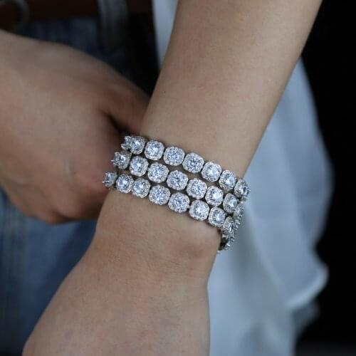 Cheaper women hip hop bracelet bangle jewelry with high quality bling cz paved square charm tennis chain bracelet jewelry gift