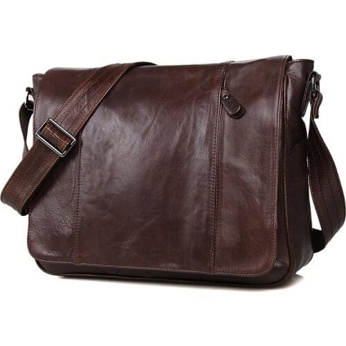 Nesitu High Quality Coffee First Layer Genuine Leather Cross Body Men Messenger Bags Real Skin Shoulder Bags #M7338