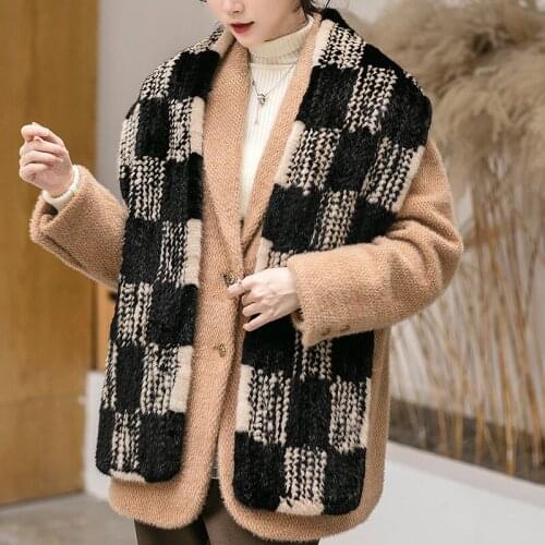 Autumn and winter mink fur scarf woven Plaid Bib Plaid pattern men and women neutral couple shawl to keep warm British style