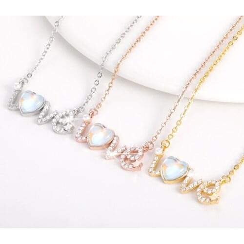 Cute Heart shaped Crystal Letter Love Necklaces For Girls Stars and Pearls Embellishment Women Romantic Jewelry Gifts For Lover