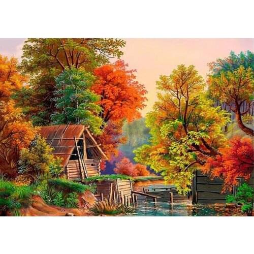 Full Diamond Mosaic 5D Diamond Embroidery landscape Diy Diamond Painting Forest hut Picture Of Rhinestones Decoration gift GH222