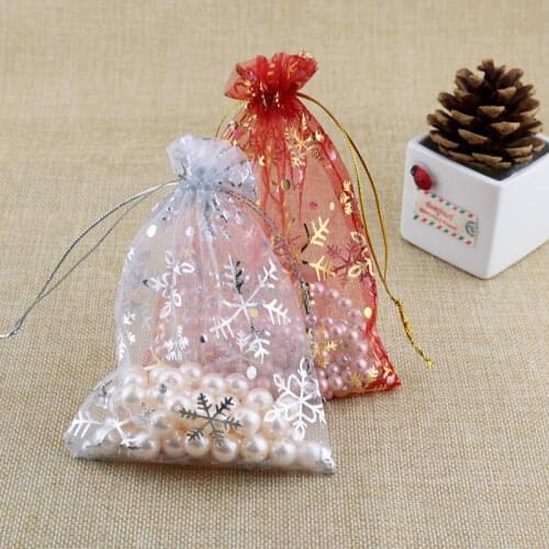 50pcs organza yarn bundle pockets ornament packaging snowflake yarn bags Christmas gifts decoration bag red/white color choose