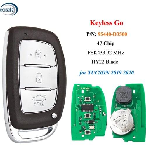 3 Button FSK433.92MHz Keyless-Go Remote Key ID47 Chip for Hyundai Tucson 2019 2020 PN: 95440-D3500 with HY22 Balde