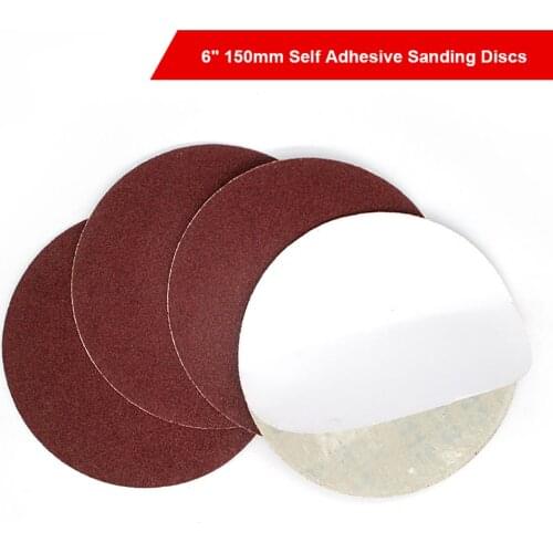 6 Inch 150mm Self Adhesive Sanding Discs Red Aluminum Oxide Sandpaper Glue-lined Round Backing Pads 60 80 Grit