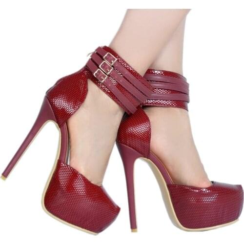 Summer shoes sandals Red Snakeskin shoes for women high heels peep toe ankle strap platform sandals with Buckle zapatos mujer