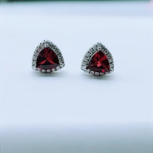 925 Sterling Silver Red Heart Shape Natural Garnet Earrings Gemstone Wedding Engagement Jewelry Women Gift