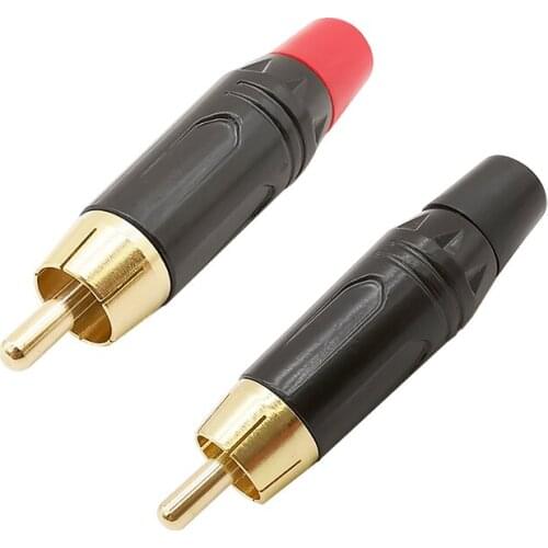 2pcs RCA Male Connector High Quality Gold Plating RCA Plug Audio Adapter Black&Red Pigtail Speaker