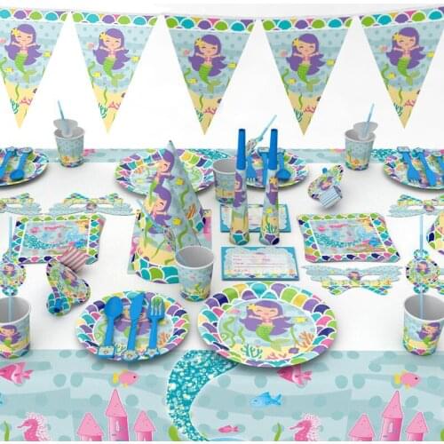 Mermaid Birthday Party Plates Cups Napkin Decoration Little Mermaid Birthday Party Balloon Decoration Fw09