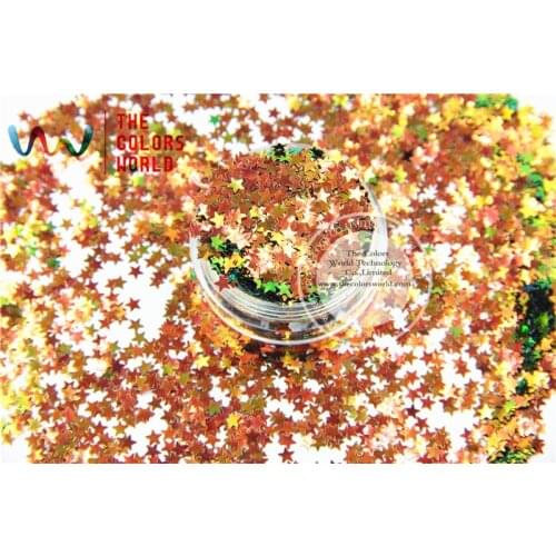 TCR404 Iridescent Red Gold With Green luster color Stars shape 3.0MM Size glitter for nail Art and DIY decoration
