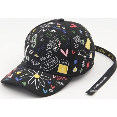 Unisex GD Baseball Cap Graffiti Letter Ribbon Flat Baseball Hat Hip Hop Snapback Men Women Casual Cotton Creative Caps