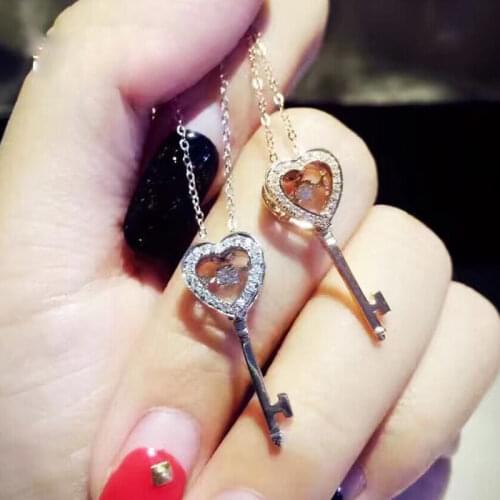 S925 silver love key necklace pendant ladies fashion love key white zircon wholesale pendant clavicle chain tide