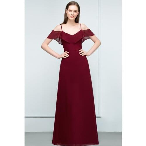 In Stock Burgundy Ruffle Long Evening Dresses Sexy Backless Women Party Dress Off Shoulder A Line Formal Dress vestidos novia