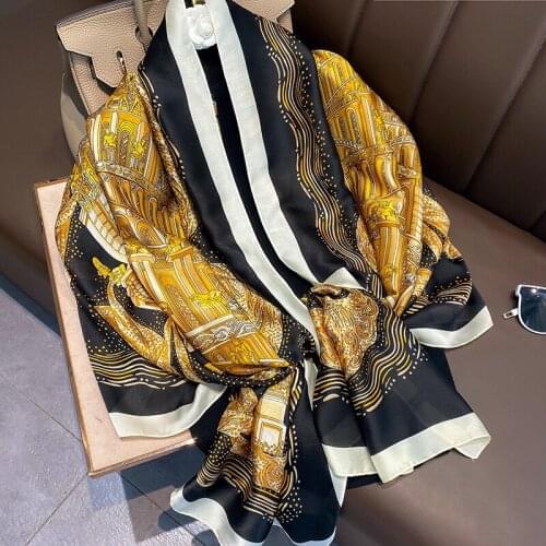 2021 Women Silk Winter Scarf Luxury Design Print Lady Beach Shawl Scarves Fashion Smooth Foulard Female Hijab