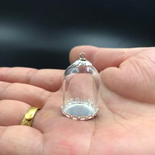 25x18mm mini tube glass globe silver color lace tray base beads cap glass vial pendant necklace glass bottle accessories decor