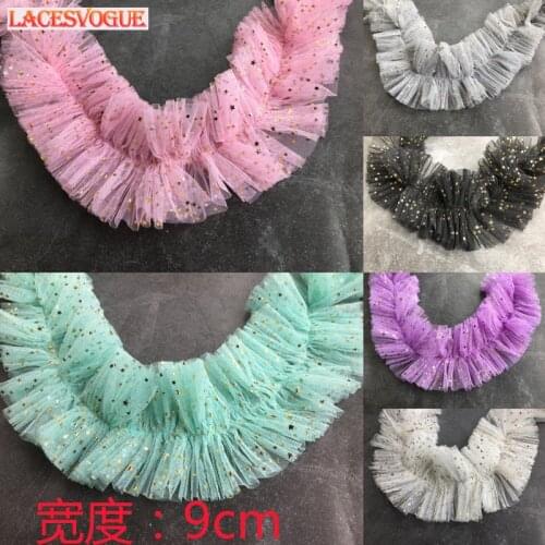 3Yards 9cm Mesh Fold Lace Trim Handmade DIY Bubble Skirt Ruffle Garment Needlework Sewing Clothing Decoration 576