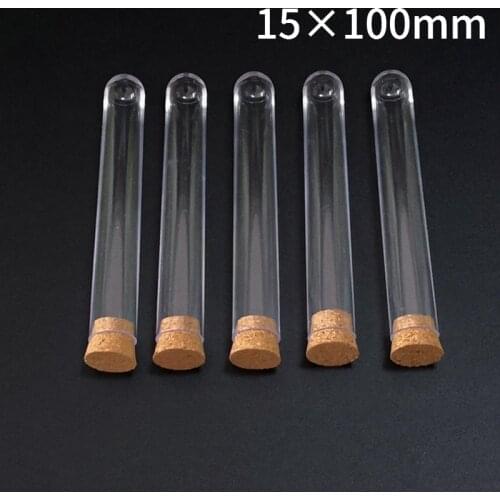 50pcs/Pack 15*100mm(5.9*39.3in) Transparent Plastic Test Tube with Cork Like Stopper Wedding favours Vial