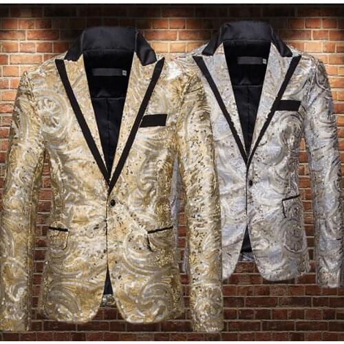 Golden sequins blazer men A buckle suits designs jacket mens stage costumes for singers clothes dance star style dress