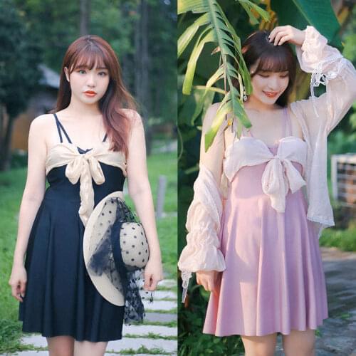 Large Size XL-6XL Three-Piece Sling Bow Tie Straps Sweet High-Waist Swimsuit Covering Belly Was Thin And Loose Boxer Hot Spring