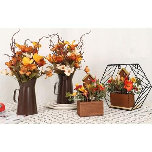 Artificial Silk Flowers Plant Bouquet With Iron Vase Cheap Fake Flowers For Wedding Thanksgiving Party DIY Decoration 40*10cm