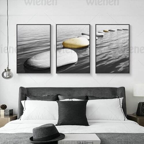 Decor Painting Black White River Stone Pier Bridge Canvas Art Painting 3 Panels Posters and Prints Wall Art Living Room Decor
