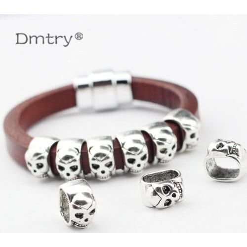 Dmtry 10pcs/lot Wholesale 30% Off Best Quality Skull Head Metal Zinc Alloy Spacer Beads Diy Leather Necklace Bracelet LC0080