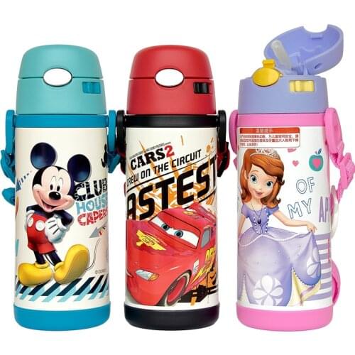 Disney Mickey Minnie Insulated Straw Cup 400ml Cute Leak-proof Water Kettle with Backstrap