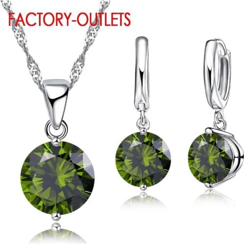 925 Sterling Silver Fashion Jewelry Set Classic 2 Claws Crystal Necklaces Hoop Earrings Women Girls Engagement Anniversary