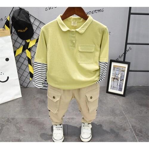 Toddler Boys Clothing Sets Casual Striped Stitching Long Sleeves Shirts Sweatpants 2pcs Baby Kids Pants 2 3 4 5 6 Years 2020 New