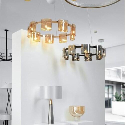 Creative Modern LED Chandelier Lighting Dining Living Room Luxury Hanging Lamp Amber/Smoky Glass Bedroom Study Deco G9 Fixtures