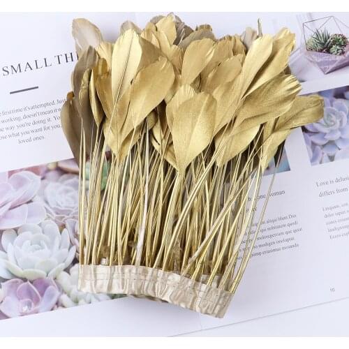 2yards Stripped Gold Silver Goose feathers Trim Ribbon Width 10-15cm Dyed feather for Diy Clothing Needlework Crafts Decoration