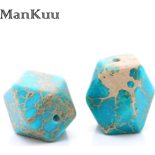 Mankuu Sky Blue Jaspers Beads 12*16mm Irregular Faceted Natural Stone Beads For Jewelry Making 5pcs/Lot Wholesale Beads Supplies