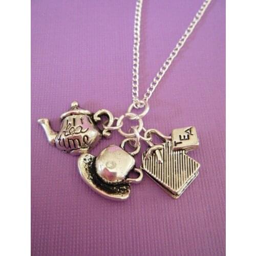 Fashion Jewelry Tibetan silver English Tea Time Charms Statement Choker Necklace Pendant Accessories Fast shipping B450