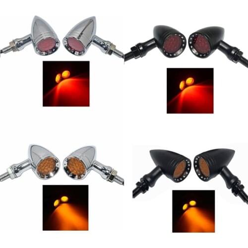 Motorcycle LED Turn Signal Bullet Blinker Amber & Red Indicator Lights Smoke/Amber/Red Lens 10mm Vintage Chrome For Harley