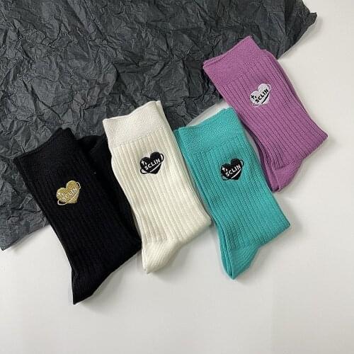 Letter Love Embroidery Womens Sports Socks Combed Cotton Breathable Cozy Spring Summer Socks Japanese Harajuku Solid Color Socks
