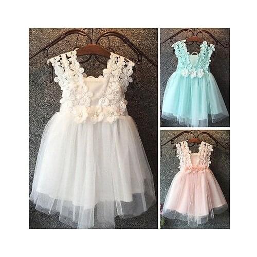 New XMAS Baby Girls Party Lace Tulle Flower Gown Fancy Dridesmaid Dress Sundress