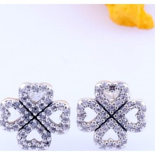 Original S925 Sterling Silver Pan Earring Four Leaf Flower New Lucky Clover Earrings For Women Wedding Gift Fashion Jewelry