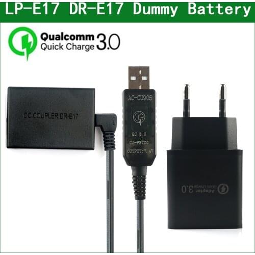 QC3.0 USB TO LP-E17 LP E17 LPE17 Dummy Battery ACK-E17 DR-E17 DC Coupler for Canon EOS M3 M5 M6 M6 Mark2 ii ACKE17