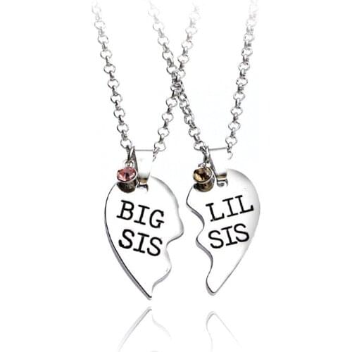 Silver Crystal BIG LIL SIS Little Sister Pendant Necklace Exquisite BFF Girls Women Simple Jewelry Friendship Gift Dropshipping