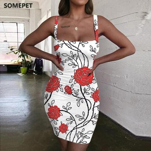 SOMEPET Rose flower Dress Women Novelty Sundress Creativity 3d Print Art Vestido Sexy Womens Clothing Plus Size Vintage Boho
