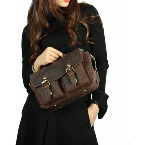Camera Message Bag Crazy Horse Leather Vintage Style Leather Shoulder Bag Crossbody Bag Men Messenger Bag for