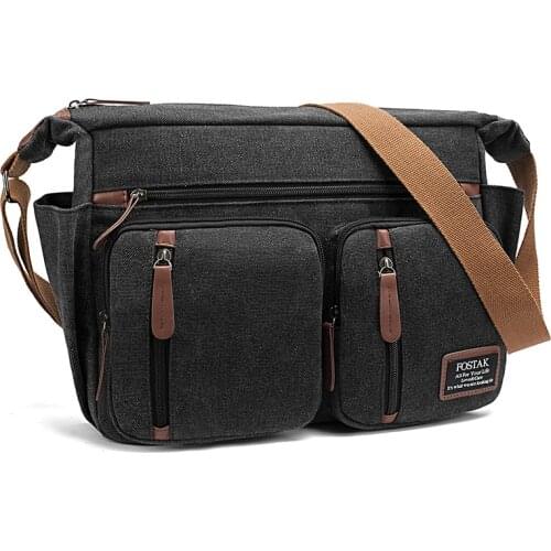 Messenger Bag Fit 13.3 Inch Laptop Multi-Pocket Shoulder Bag Padded Canvas Briefcase Lightweight School Satchel