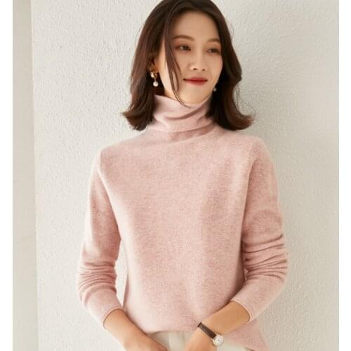 Autumn and winter new woolen sweater womens semi-high round neck long-sleeved pullover 100% pure woolen sweater