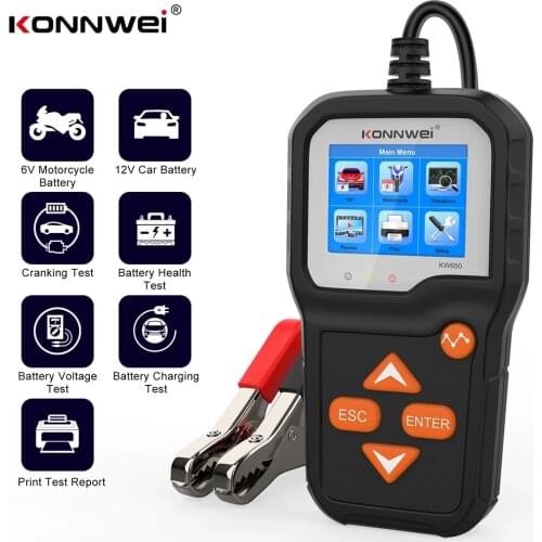 KONNWEI KW650 Car Motorcycle Battery Tester 12V 6V Battery System Analyzer 2000CCA Charging Cranking Test Tools for the Car