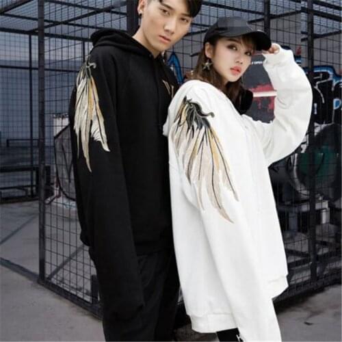 Heavy work embroidery men hoodie lover clothes back wings hoodies men and women street hip hop loose sweatshirt sudadera mujer