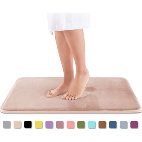 Comfortable Coral Velvet Memory Foam Bath Mat Non Slip Absorbent Super Cozy Velvet Bathroom Rug Carpet