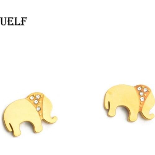 Uelf Stainless Steel Jewelry Fashion Cute Zirconia Elephant Stud Earrings For Women Boucle d'oreille Pendientes