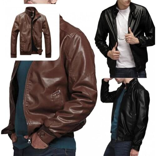 Top Classic Faux Leather Jacket Coat Comfortable Men Jacket Zipper Closure for Outdoor
