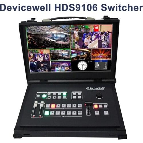 Devicewell HDS9106 9106 Video Guide Switcher with Monitor 6 Channel 4 SDI+2 HDMI Switcher For New Media Live Broadcasts Screen
